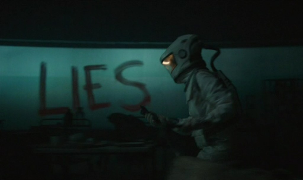 Lies scrawled on a glass