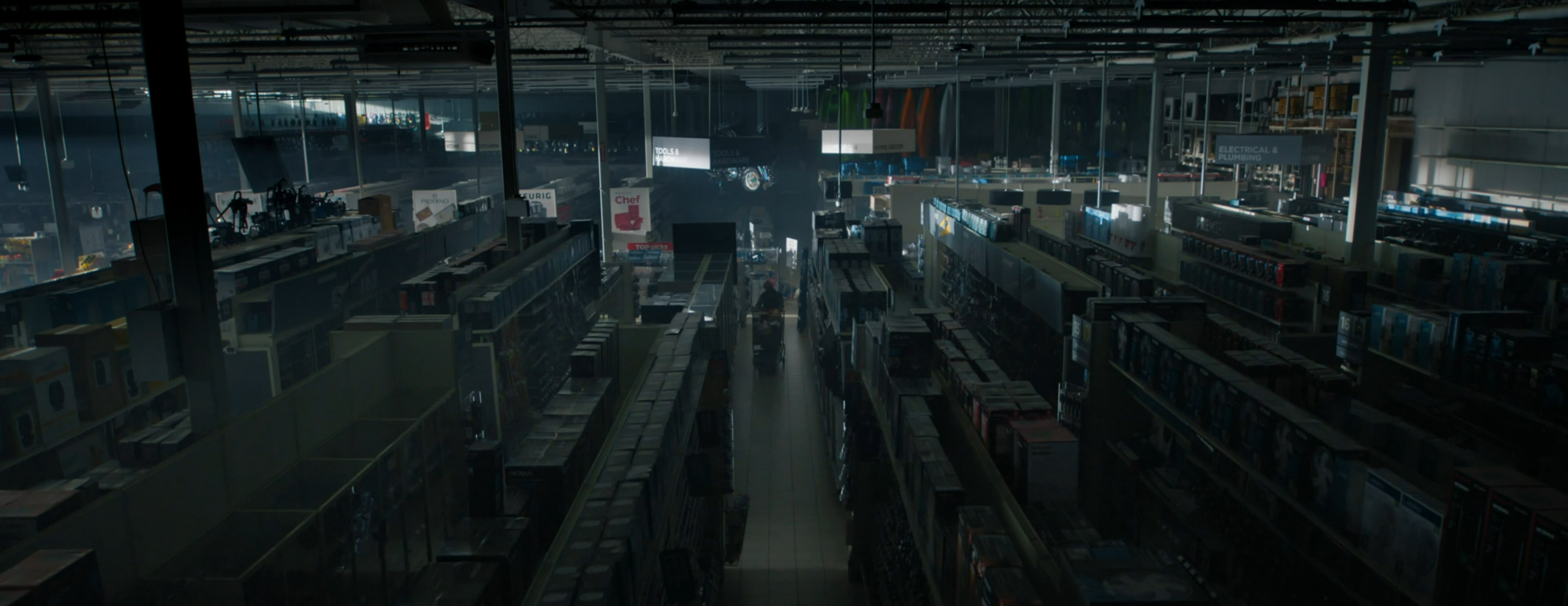 Alone in an empty supermarket.