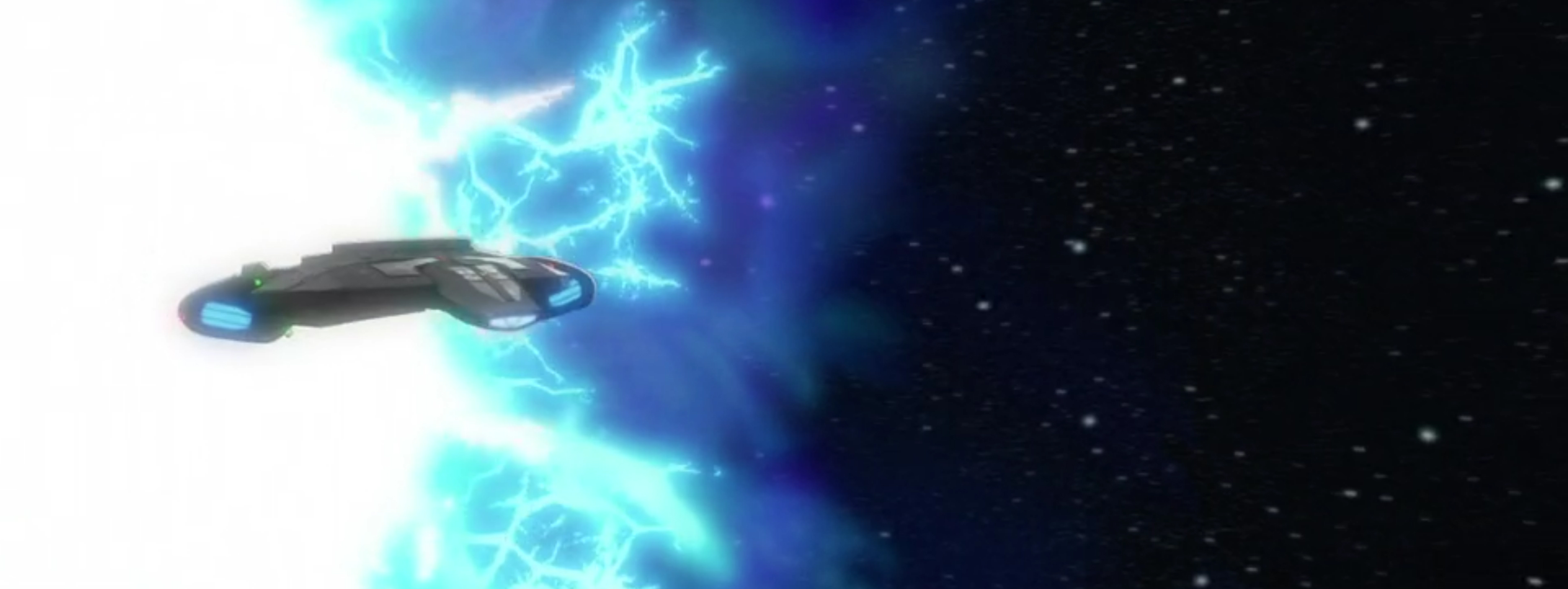 USS Anaximander coming out of a rift.