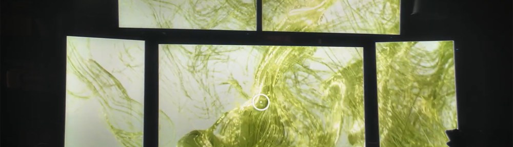 Omnia headset broadcasted on Hana's computer monitors.