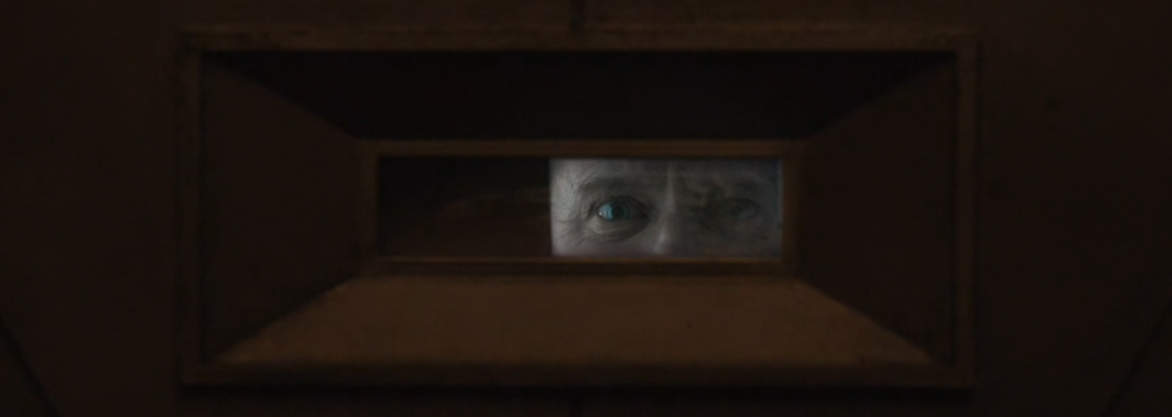 Eyes peer out behind a door.