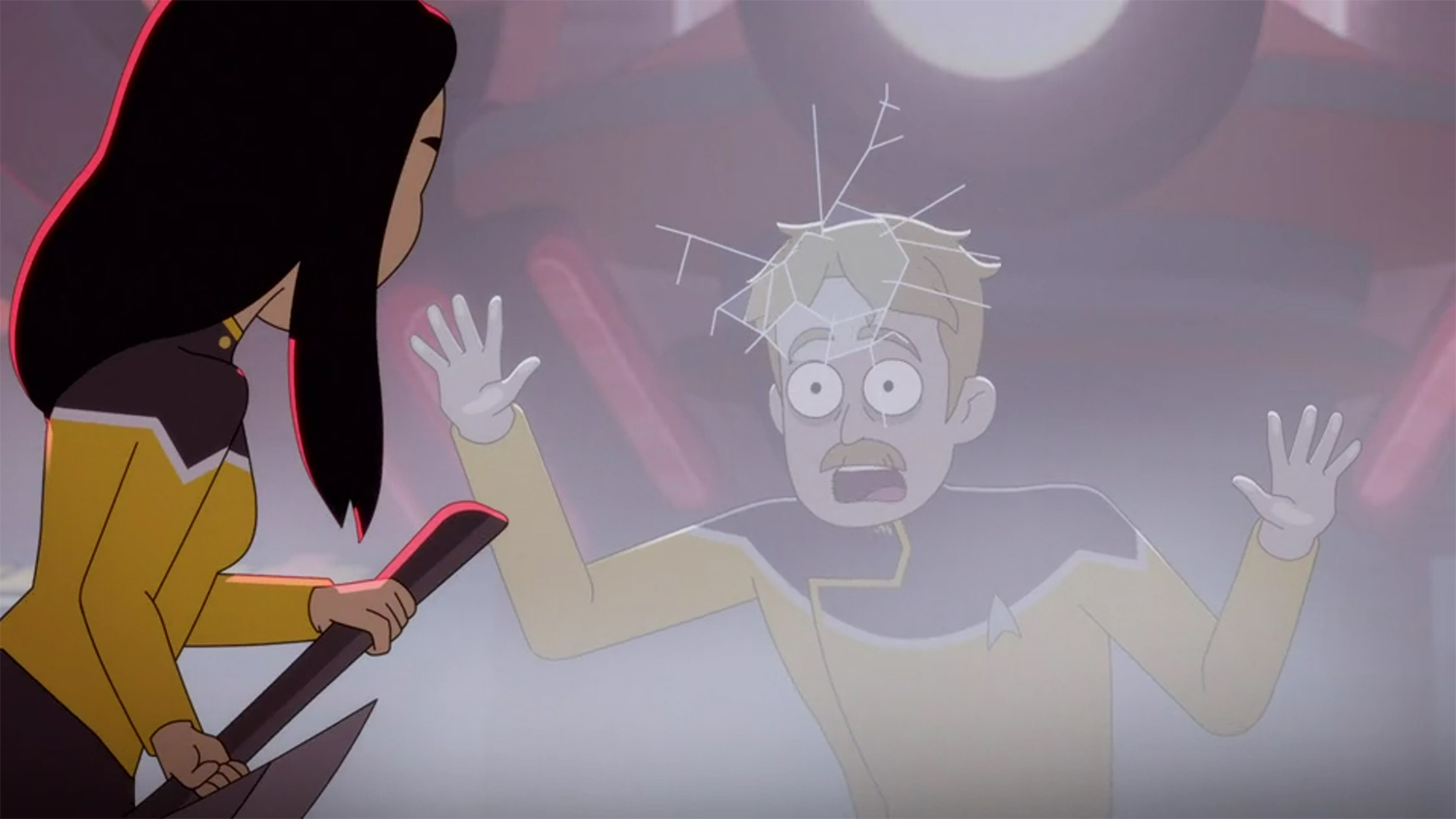 Billups cries out as Meredith starts swinging her axe.