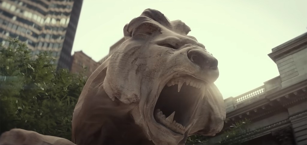 A statue lion animates and roars. Image Credit: Sony.