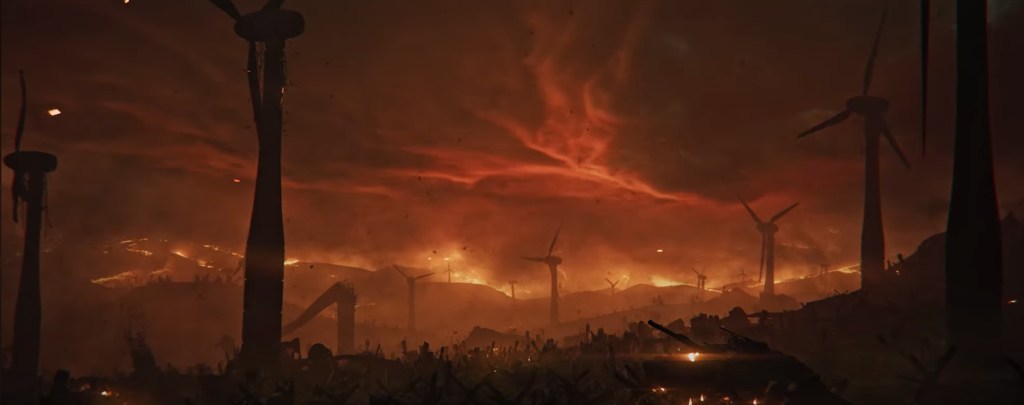 Broken wind turbines.