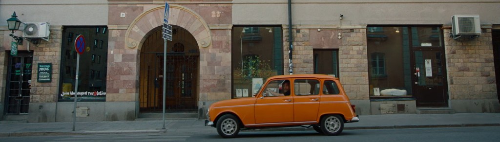 An orange car. 