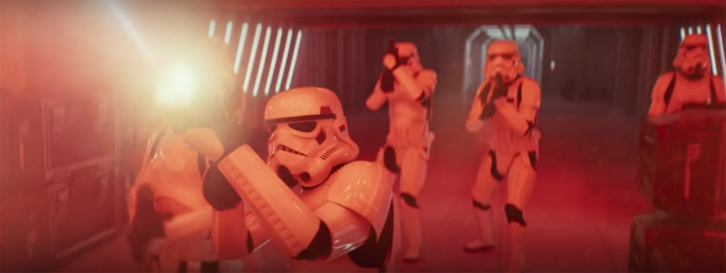 Stormtroopers fight. 