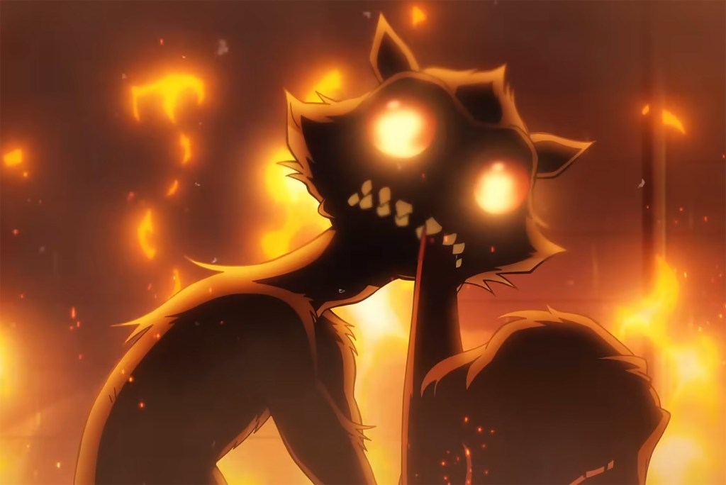 Weasel holding a child in flames