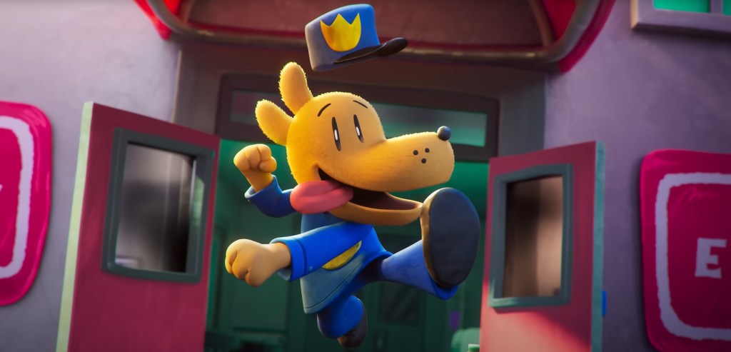 Dog Man jumping in the air.