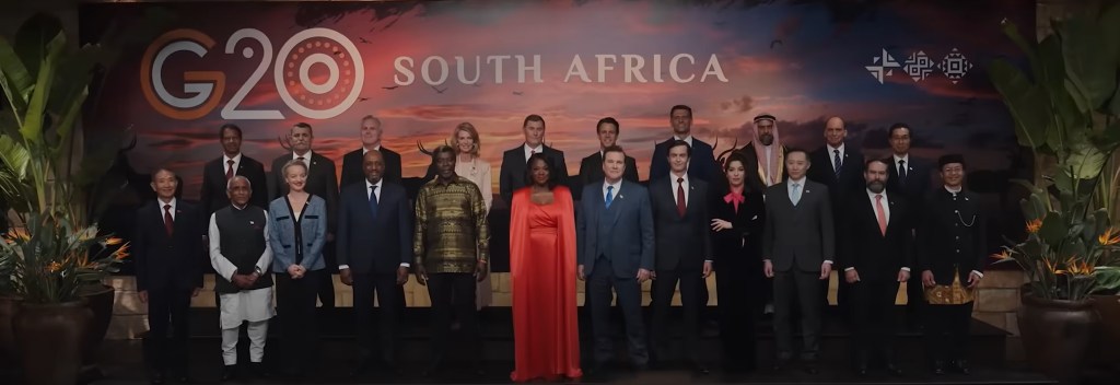 All the world leaders standing together for the group G20 photo. 