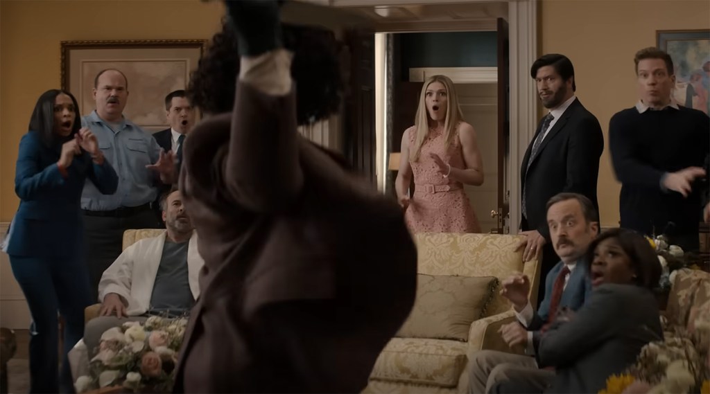 A group gasps as a knife is drawn. 