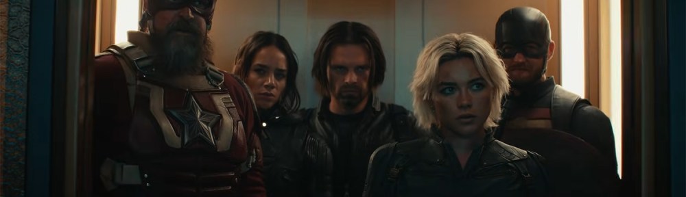 The gang together in an elevator.