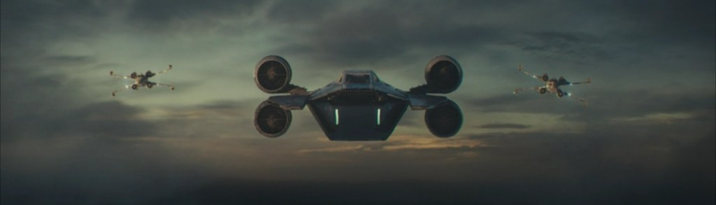 Two X-Wings flank Cassian on the way back in to Yarvin.