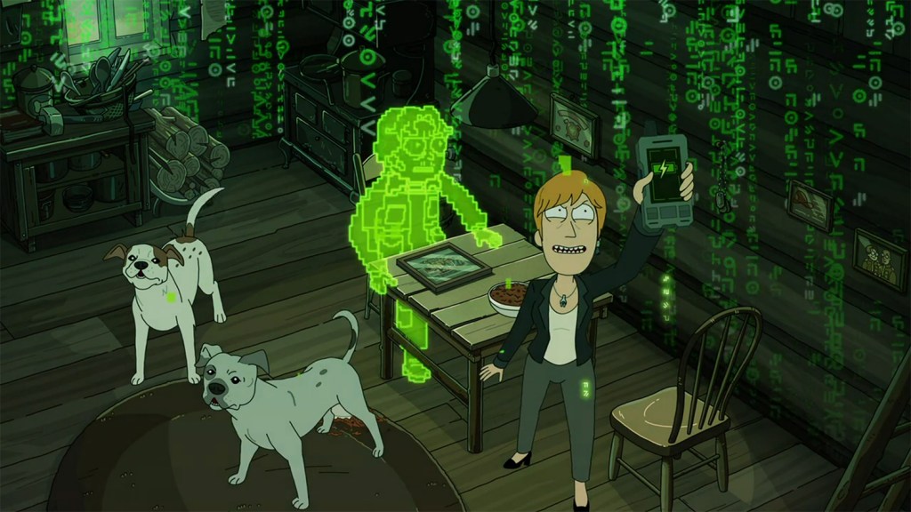 Summer and Morty escaping the Matrix. 