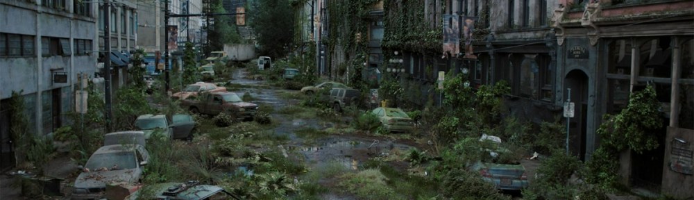 A ruined city street.