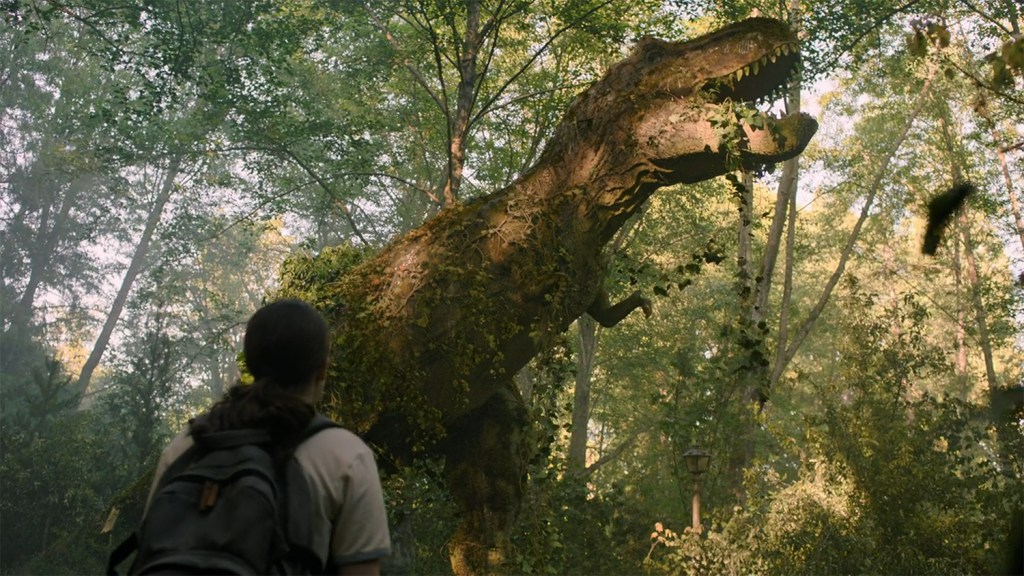 A large T-Rex statue.