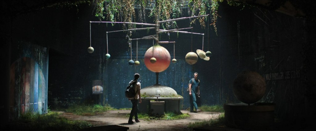 A large scale diorama of the Solar System. 