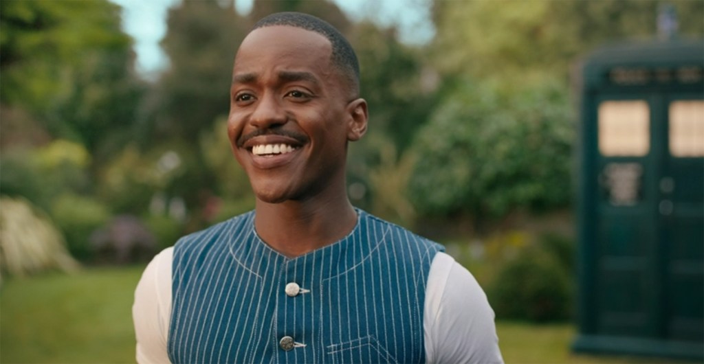 Ncuti as The Doctor smiling. 