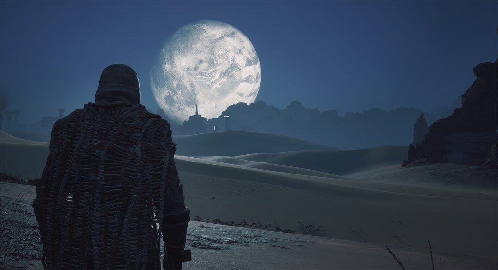 Looking out at a moon setting on Arrakis. 