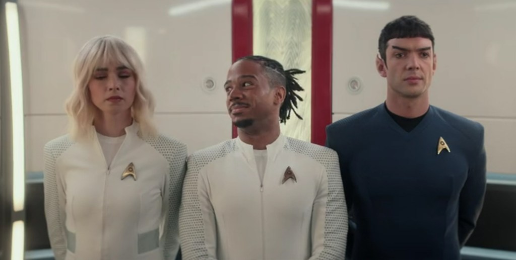 Gamble interrupts Spock and Chapel in the turbolift.