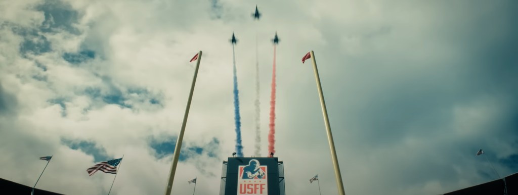 Jets blasts over a goal post. 