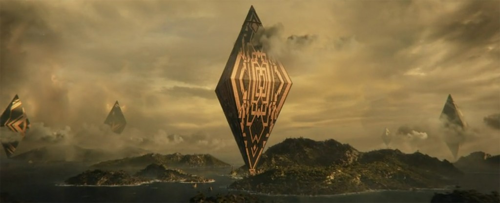Floating pyramid temples. 