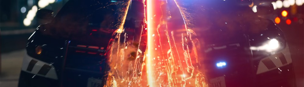 A car is sliced in two.