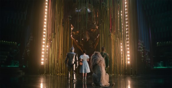 Dorothy and gang face the Wizard of Oz. 