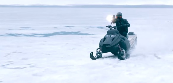 Shooting from a skidoo.