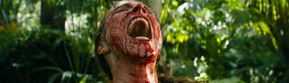 Linda Liddle covered in blood and screaming.