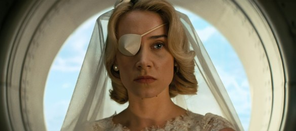 Barb in a wedding dress.