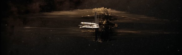 The Hail Mary floating next to a much larger alien ship.