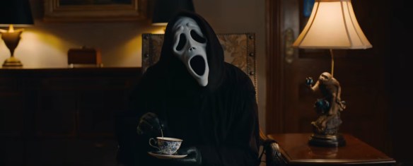 Ghostface drinking tea.