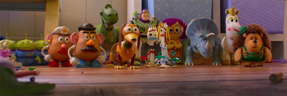All the toys in a line up.