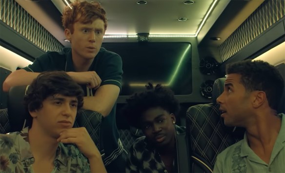 The gang in the back of a party bus/limo.