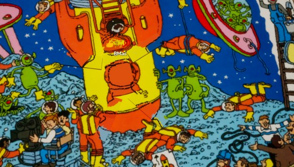 Hiding in a Where's Wally painting. 