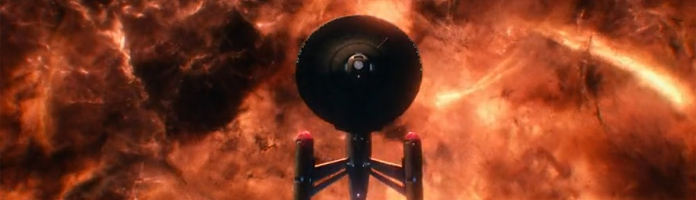 The USS Enterprise in a storm.