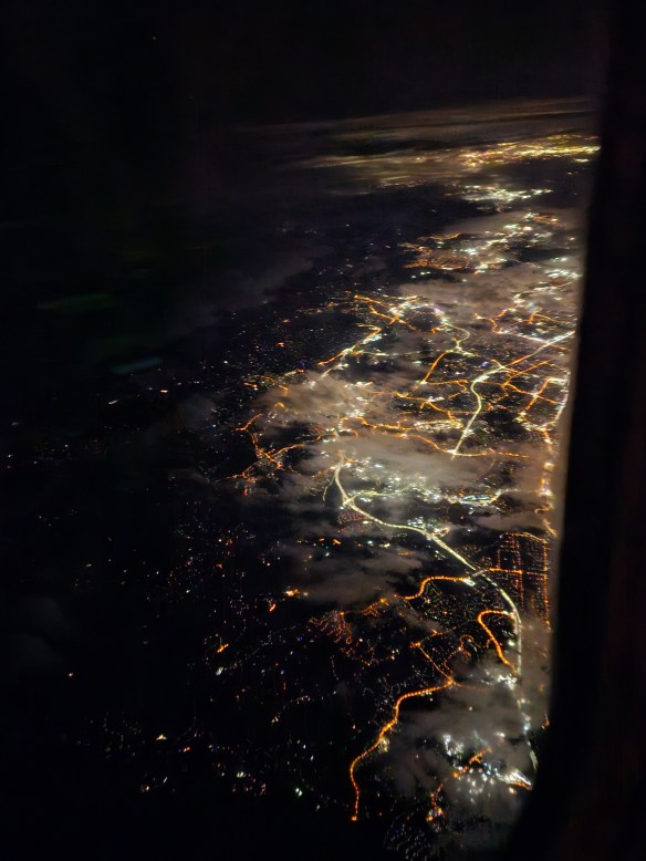 The New South Wales coastline at night. 