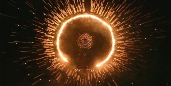 Flames erupt around the bone temple.