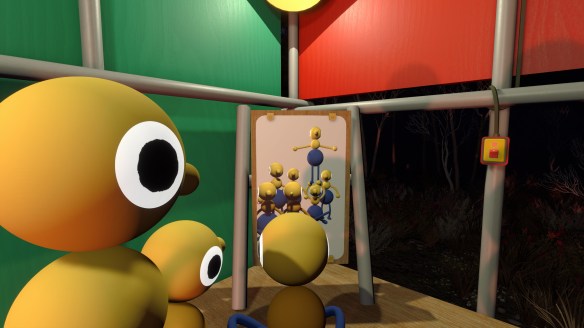 All of the team standing in front of a mirror.