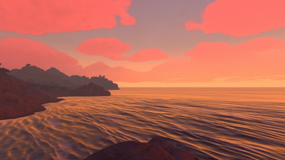 The sun setting over an ocean.