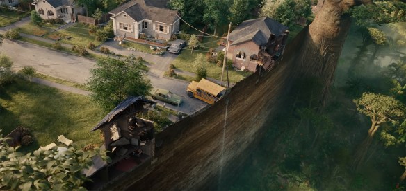 The area cut off showing where the suburb was transported back to the past.