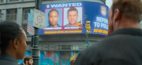 Wanted warnings appear on overhead electronic banners.
