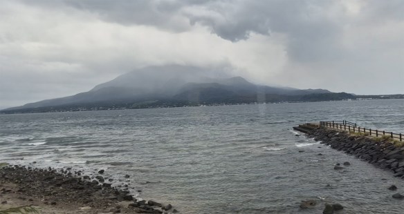 Sakurajima cloaked in clouds.