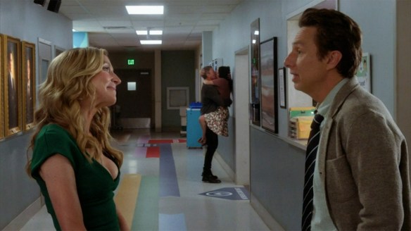 JD and Elliot talk as their partners make out in the background. 