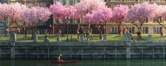 Cherry blossoms in Portland by the river.